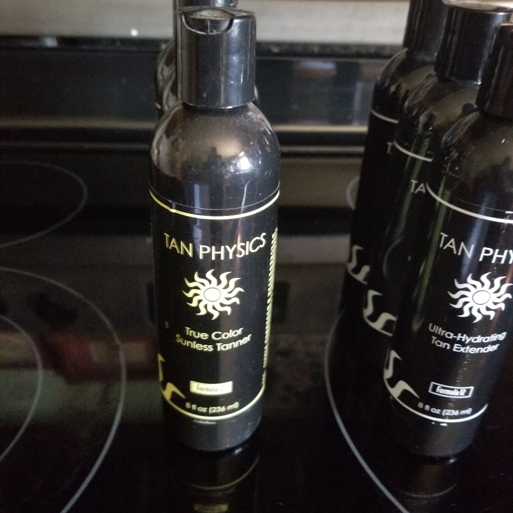 TAN PHYSICS TANNER, TAN PHYSICS EXFOLIATOR, TAN EXTENDER Used / 3/4 full each